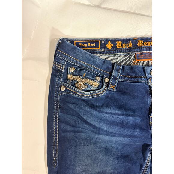 Rock Revival 31 Betty Easy Boot Rhinestones Denim Jeans Biker EUC - Picture 4 of 7